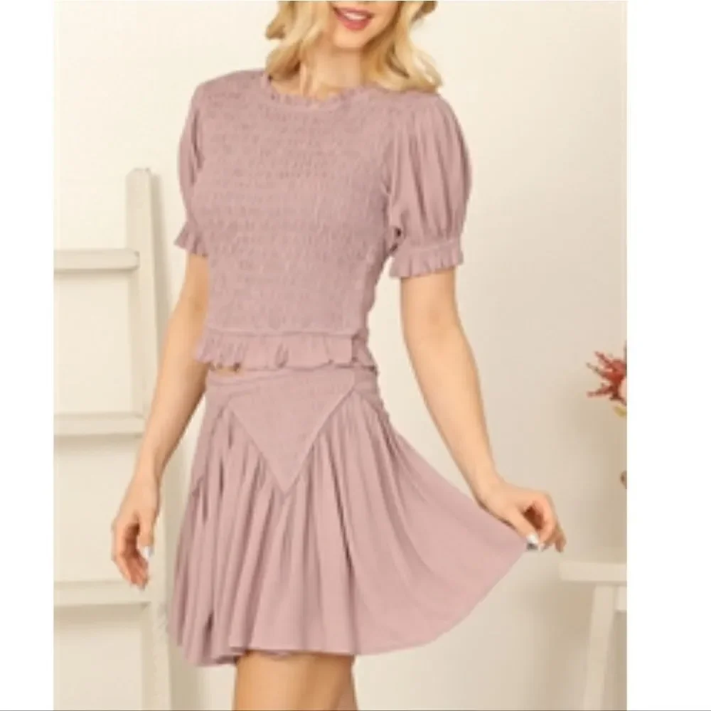 Lavendar Matching Set  Smocked Top Skirt Feminine Frilly Boho Outfit
